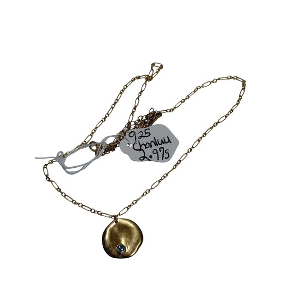 Chan Luu Gold Over Sterling Mirage Coin Pendant Necklace 16-18" Blue Stone - Picture 2 of 8